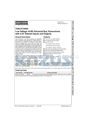 74ALVC16501 datasheet - Low Voltage 18-Bit Universal Bus Transceivers with 3.6V Tolerant Inputs and Outputs