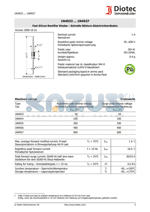 1N4933_09 datasheet - Fast Silicon Rectifier Diodes - Schnelle Silizium-Gleichrichterdioden