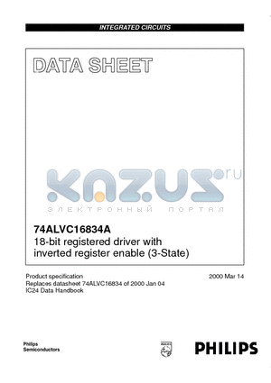 74ALVC16834A datasheet - 18-bit registered driver with inverted register enable 3-State