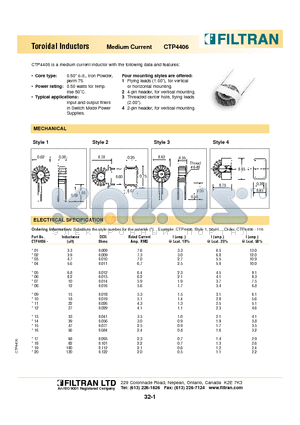 CTP4406-10 datasheet - Toroidal Inductors Medium Current