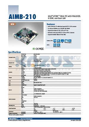 AIMB-210 datasheet - Intel^ ATOM Mini-ITX with VGA/LVDS, 6 COM, and Dual LAN