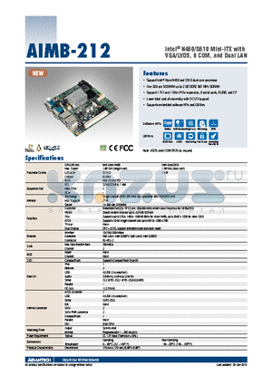 AIMB-212N-S6A1E datasheet - Intel^ N450/D510 Mini-ITX with VGA/LVDS, 6 COM, and Dual LAN