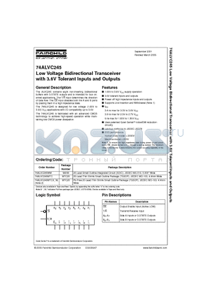 74ALVC245WM datasheet - Low Voltage Bidirectional Transceiver with 3.6V Tolerant Inputs and Outputs