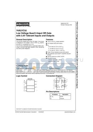 74ALVC32 datasheet - Low Voltage Quad 2-Input OR Gate with 3.6V Tolerant Inputs and Outputs