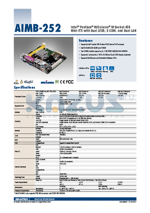AIMB-252VG-S0A1E datasheet - Intel^ Pentium^ M/Celeron^ M Socket 478 Mini-ITX with Dual LVDS, 5 COM, and Dual LAN