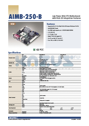 AIMB-250-B datasheet - Low Power Mini-ITX Motherboard with Rich I/O Integration Features