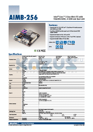 AIMB-256 datasheet - Intel^ Core 2 Duo Mini-ITX with VGA/DVI/LVDS, 4 COM and Dual LAN