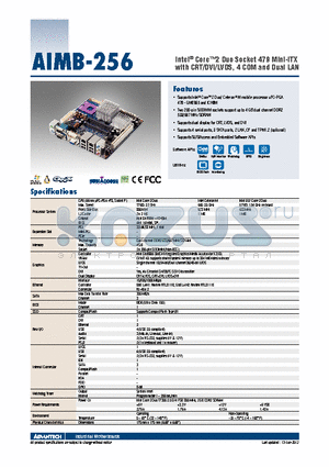 AIMB-256G2-00A1E datasheet - Intel^ Core2 Duo Socket 479 Mini-ITX with CRT/DVI/LVDS, 4 COM and Dual LAN