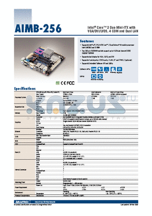 AIMB-256G2-S1A1E datasheet - Intel^ Core 2 Duo Mini-ITX with VGA/DVI/LVDS, 4 COM and Dual LAN