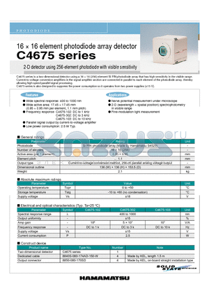 C4675 datasheet - 16 x 16 element photodiode array detector