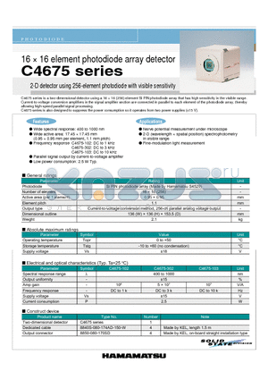 C4675-103 datasheet - 16 x 16 element photodiode array detector