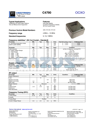 C4700 datasheet - OCXO Ultra-High Stability Excellent Temperature Stability SC-Cut Crystal Crystal