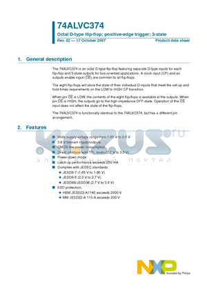 74ALVC374D datasheet - Octal D-type flip-flop; positive-edge trigger; 3-state