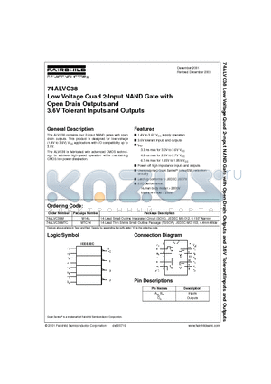 74ALVC38 datasheet - Low Voltage Quad 2-Input NAND Gate with Open Drain Outputs and 3.6V Tolerant Inputs and Outputs