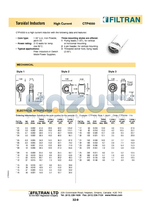CTP4550-20 datasheet - Toroidal Inductors High Current