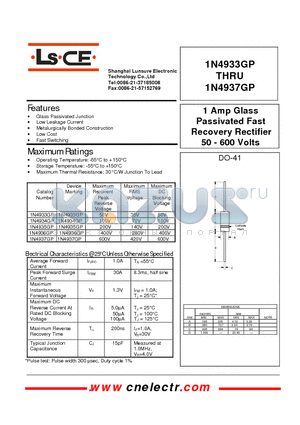 1N4935GP datasheet - 1 Amp Glass Passivated Fast Recovery Rectifier