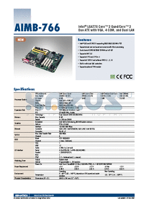 AIMB-766 datasheet - Intel^ LGA775 Core 2 Quad/Core 2 Duo ATX with VGA, 4 COM, and Dual LAN