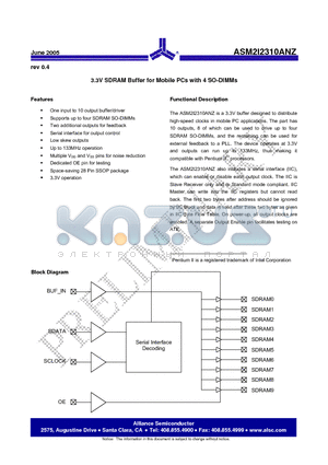 ASM2I2310AGNZ-28-AR datasheet - 3.3V SDRAM Buffer for Mobile PCs with 4 SO-DIMMs