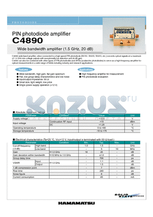 C4890 datasheet - Pin photodiode amplifier