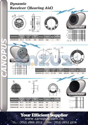 CHDR1303 datasheet - Dynamic Receiver (Hearing Aid)