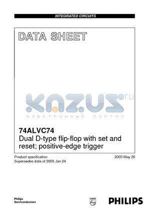 74ALVC74PW datasheet - Dual D-type flip-flop with set and reset; positive-edge trigger