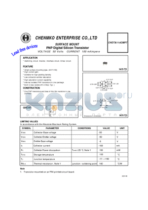 CHDTA114GMPT datasheet - PNP Digital Silicon Transistor