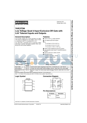 74ALVC86 datasheet - Low Voltage Quad 2-Input Exclusive-OR Gate with 3.6V Tolerant Inputs and Outputs