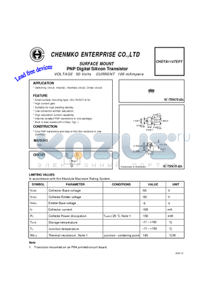 CHDTA114TEPT datasheet - PNP Digital Silicon Transistor