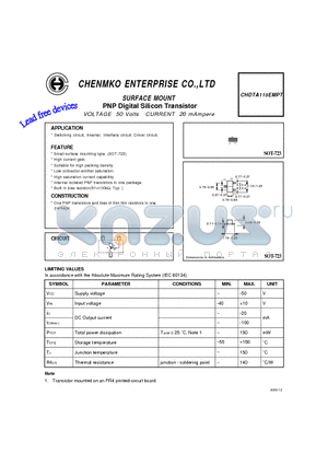 CHDTA115EMPT datasheet - PNP Digital Silicon Transistor