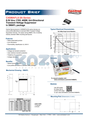 C4SMAFL85A_170A datasheet - 8.5V thru 170V, 400W, Uni-Directional Transient Voltage Suppressor in SMAFL package