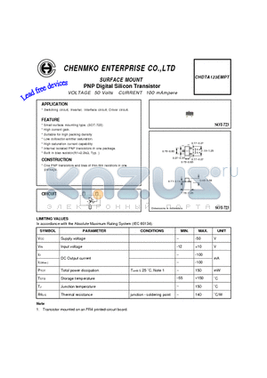 CHDTA123EMPT datasheet - PNP Digital Silicon Transistor