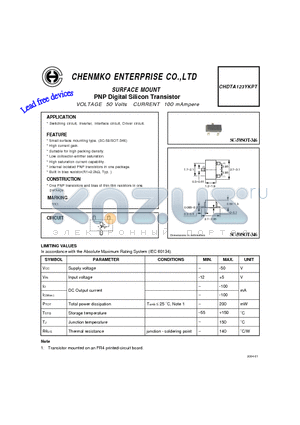 CHDTA123YKPT datasheet - PNP Digital Silicon Transistor