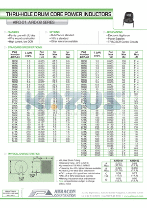 AIRD-01 datasheet - THRU-HOLE DRUM CORE POWER INDUCTORS