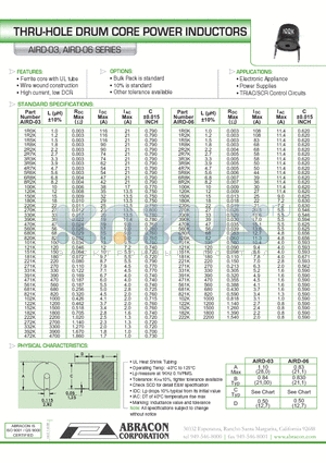 AIRD-03 datasheet - THRU-HOLE DRUM CORE POWER INDUCTORS