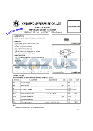 CHDTA143EKPT datasheet - PNP Digital Silicon Transistor