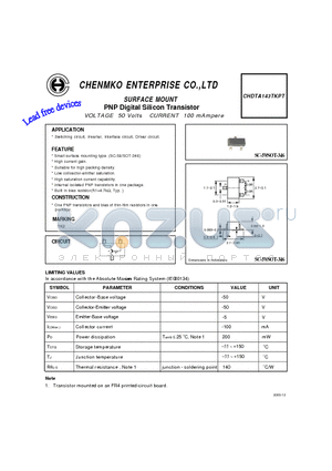 CHDTA143TKPT datasheet - PNP Digital Silicon Transistor