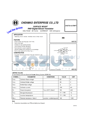 CHDTA143TMPT datasheet - PNP Digital Silicon Transistor