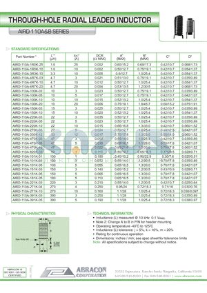 AIRD-110A-101K-03 datasheet - THROUGH-HOLE RADIAL LEADED INDUCTOR