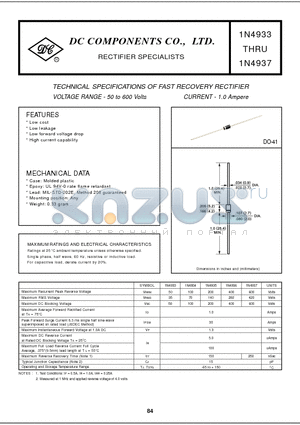 1N4937 datasheet - TECHNICAL SPECIFICATIONS OF FAST RECOVERY RECTIFIER