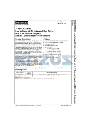 74ALVCF322835G datasheet - Low Voltage 36-Bit Universal Bus Driver with 3.6V Tolerant Outputs and 26 Series Resistors in Outputs