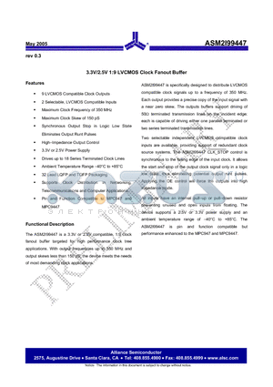 ASM2I99447 datasheet - 3.3V/2.5V 1:9 LVCMOS Clock Fanout Buffer