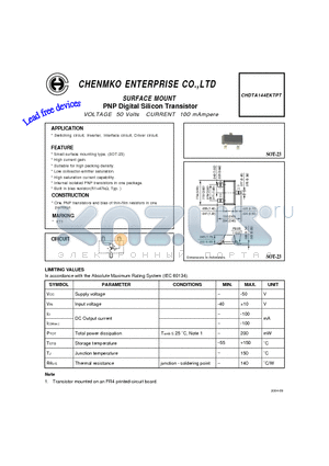 CHDTA144EKTPT datasheet - PNP Digital Silicon Transistor