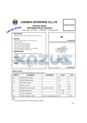 CHDTA144TEPT datasheet - PNP Digital Silicon Transistor