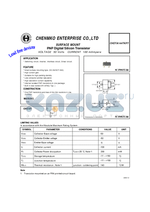 CHDTA144TKPT datasheet - PNP Digital Silicon Transistor