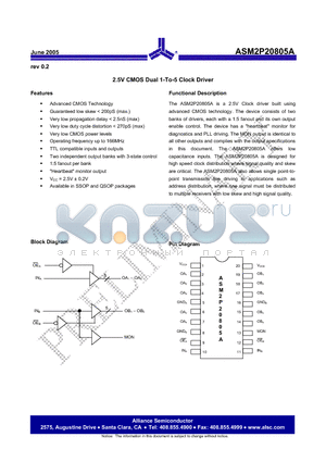 ASM2P20805A-20-AT datasheet - 2.5V CMOS Dual 1-To-5 Clock Driver