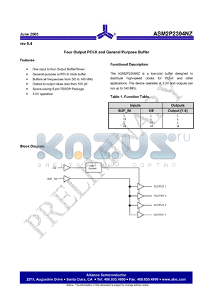 ASM2P2304NZ datasheet - Four Output PCI-X and General Purpose Buffer