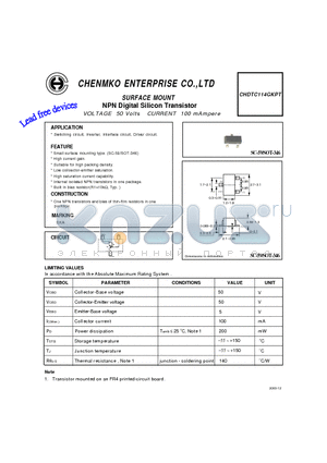 CHDTC114GKPT datasheet - NPN Digital Silicon Transistor