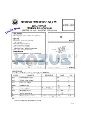 CHDTC115TMPT datasheet - NPN Digital Silicon Transistor