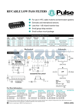 C5003 datasheet - RF/CABLE LOW PASS FILTERS