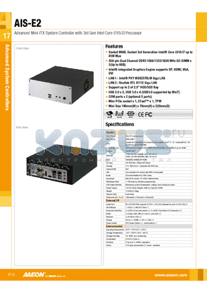 AIS-E2-QM77-001 datasheet - Advanced Mini-ITX System Controller with 3rd Gen Intel Core i7/i5/i3 Processor